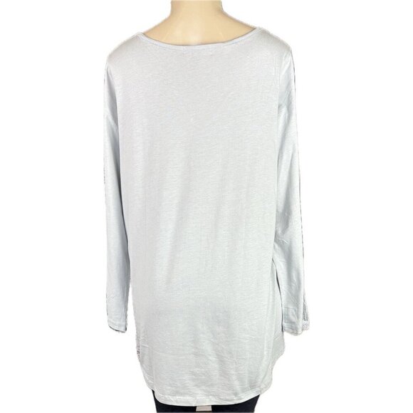 Ellos L -14/16 Light Gray Split Neckline Cotton Blend Lace Inlay Long Sleeve Tee - Picture 4 of 6